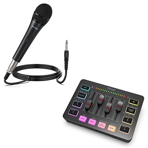 Karaoke Microphone And Streaming 4-Channel Rgb Mixer，Fifine Gaming Audio Mixer With Xlr Microphone Interface For Game Voice, Podcast,Recording, Youtube,Dynamic Vocal Microphone For Speaker（K6+Sc3） #TOP10