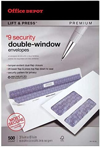 Miniatura 5 de Office Depot Sobres de doble ventana 100% reciclados (TM), 9 (3 78 pulgadas x 8 78 pulgadas), blanco, paquete de 500, 76169