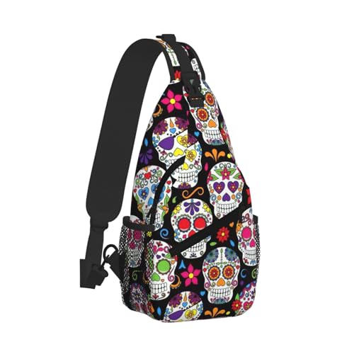 Sugar Skulls Printing Fashion Sling Bag For Men Chest Shoulder Backpack Crossbody Motocycle Daypack For Travel Hiking2
