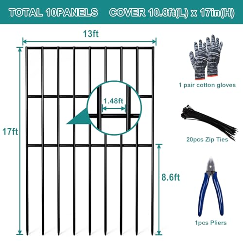QIEGL 10pcs Animal Barrier Fence Metal Black Wire Fence Decorative Fences