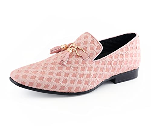 Amali Lance - Quilted Men's Slip-On Smoker With Tassel - Smoking Slip On Dress Shoes Men's Formal Loafers Men's Smoking Tuxedo Dress Shoe - Pink, Size 10.5 #TOP2
