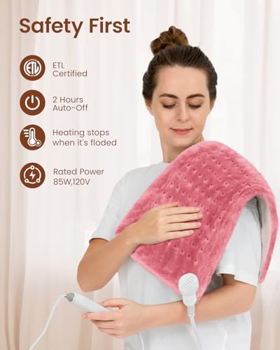 Image of RENPHO Electric Heating Pad for Back, Birthday Gifts for Women Men, Heating Pads for Neck and Shoulder, FSA Eligible HSA Store, Auto-Off, ETL Certified, 12 inchx24 inch Pink