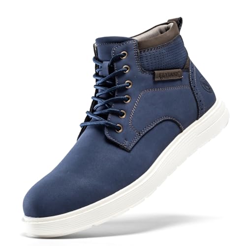 FLYLAND Men's Fashion Sneaker Chukka Boots Lace Up Leather Ankle Dress Boot Lightweight Non-Slip Walking Shoes