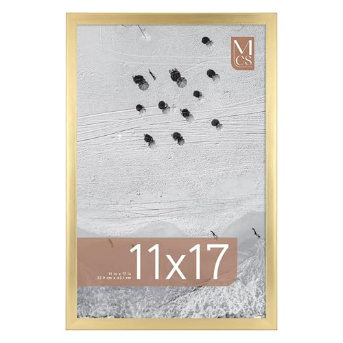 Image of MCS Foundation 11x17 Poster Frame Traditional Brass, Vertical & Horizontal Wall Hanging Large Picture Frame for Photos, Posters & Art Prints (1-Pack)