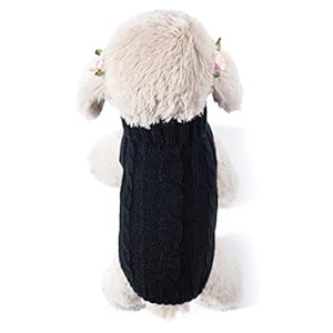 Small and Medium Dog and Cat Classic Sweater Knitwear Knitted Sweater Clothes (Back Length 14”, Black)