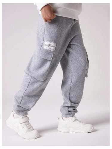 WDIRARA Boy's Letter Patched Elastic Waist Sweatpants Joggers Cargo Pants with Pockets3