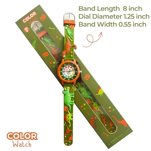 Image of Kids 3D Band First Watch - Analog Color Watch - Monster Trucks, Dinosaurs, Spider - Time Teacher - Girls, Boys, Children - School Watch