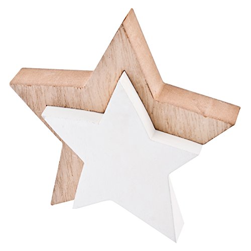 Estrellas 2 Piezas de Madera de Objeto Decorativo 13 x 13 x 2 cm Navidad Adviento Decoración de Invierno, Madera, Weiss, 13x13x2cm