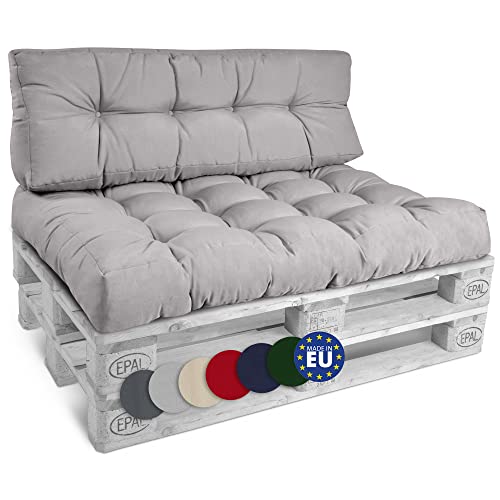 Beautissu Set de 2 Coussin Palette Style – 1x Coussin d'assise 120x80 cm & 1x Coussin Dossier canapé 120x40 cm Coussin Lounge Extérieur & Intérieur pour Salon Lounge Jardin Outdoor - Gris Claire