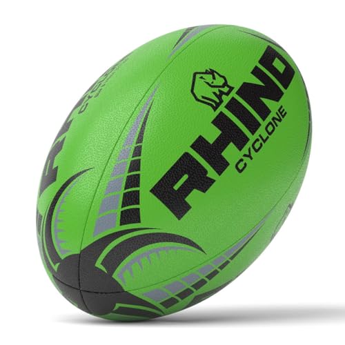 Struttura laminata a 6 strati Rhino Cyclone XV Training Rugby Pallone Verde Fluo Taglia 5
