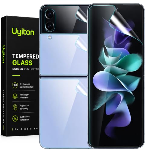 Image of Uyiton Silicone 4-in-1 Screen Protector for Samsung Galaxy Z Flip 4 5G | HD Clear Screen Guard Set with Inner Display, Back Panel & Hinge Protector | Bubble-Free Easy Installation | Scratch Resistant | Pack of 1