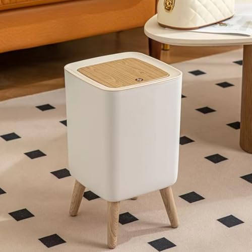 Image of Kriva Modern Plastic Dustbin with Lid | Stylish Indoor Trash Can for Living Room, Bedroom, Kitchen & Office | Compact Waste Bin with Push Button (Beige)