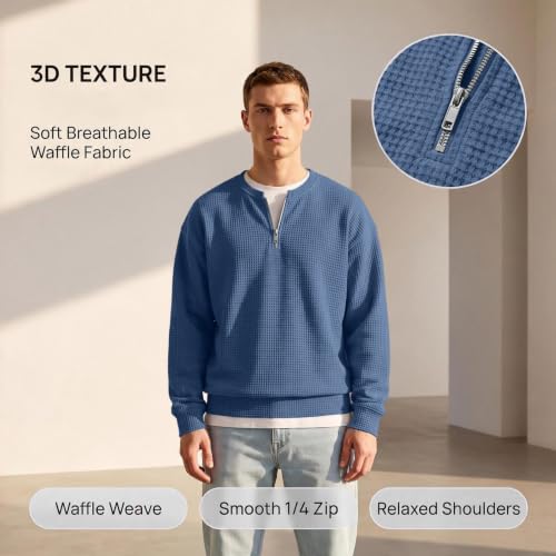 Waffle Shirts for Men Long Sleeve Quarter Zip Fall Y2k Casual Layered Shirt - image 3