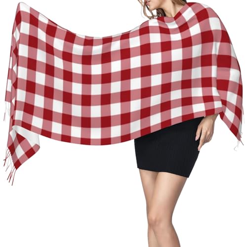 Classic Red And White Checkered Gingham Pattern Cashmere Fringe Scarf Autumn And Winter Silk Scarves Are Super Warm And Soft - Fashion Accessory Ideal Gift3