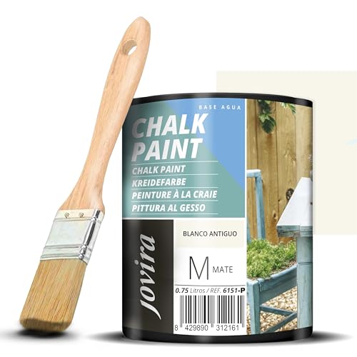 JOVIRA PINTURAS Peinture à la craie - Peinture à la craie à l'eau mate + Pinceau spécial bois. Renouvelez vos meubles avec créativité. (750 Millilitres, Blanc antique)
