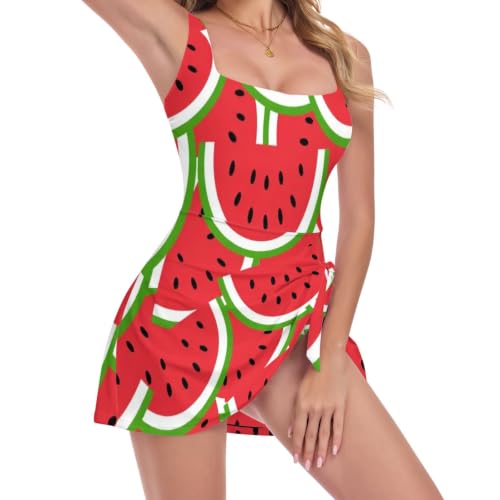 Maillot de bain une pièce amincissant gainant rouge motif pastèque pour femme