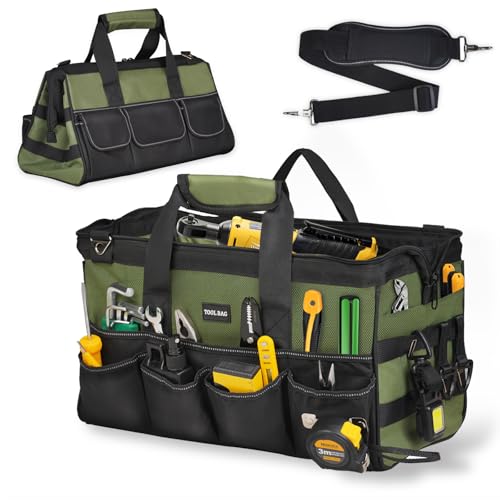 15.5-Inch Heavy Duty Tool Bag, 20-Pocket Portable Tool Organizer Tote with Large Zipper, Adjustable Shoulder Strap, Ideal for Mechanics, Engineers â€“ Great Gift for Men, Dad, HVAC Technicians