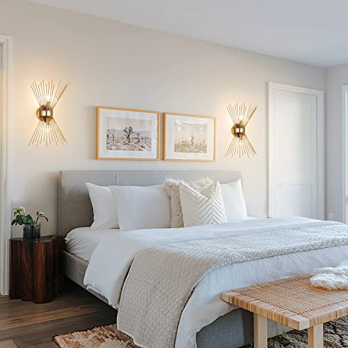 Adcssynd 2 Pack Gold Starburst Wall Sconces Set Of Two Over Mirror, Mid Century Modern Wall Light Sconce, Brass Bathroom Light Fixtures For Living Room, Bedroom #TOP4