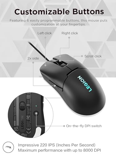 Legion M300s RGB Gaming Mouse (6 pulsanti programmabili, fino a 8000 DPI, compatibile con NVIDIA reflex) - Shadow Black - Mouse gaming - Immagine 3
