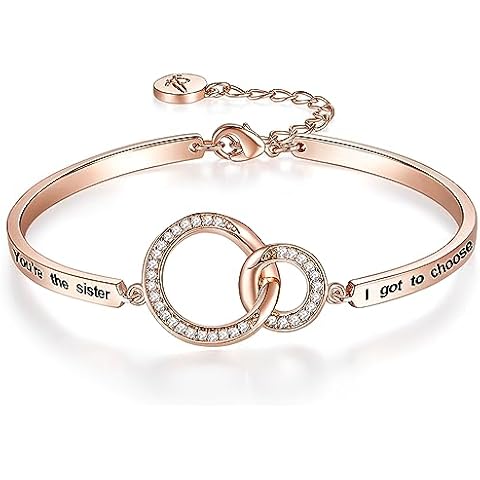 Aihitero Christmas Sister Gift, Engraved ‘You're The Sister I Got to Choose’ Circle Bangle Bracelet, Rose Gold Women Girls Jewelry, Birthday Anniversary Wedding Xmas Present from Brother Siblings BFF Cover