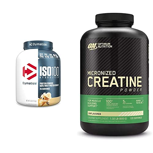 Dymatize Iso 100 Protein Powder, Vanilla 5 Pound & Optimum Nutrition Micronized Creatine Monohydrate Powder, Unflavored, Keto Friendly, 120 Servings #TOP18