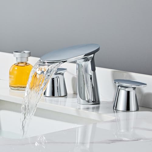 Robinet mitigeur de lavabo cascade en laiton chromé à 3 trous pour salle de bains moderne