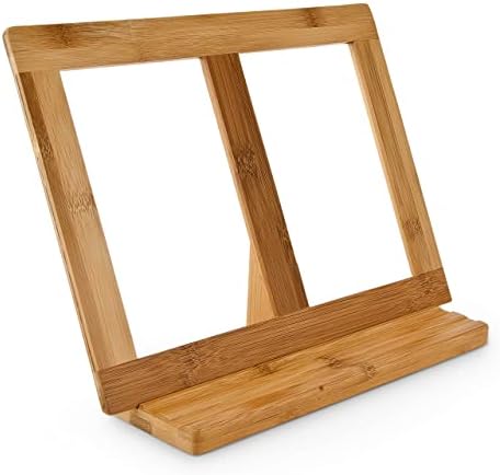 Leggio Regolabile In Legno Di Bambù Per Libri E Ricettari - 32x24 Cm - Con Supporto Cromato Anti-Giro Pagina