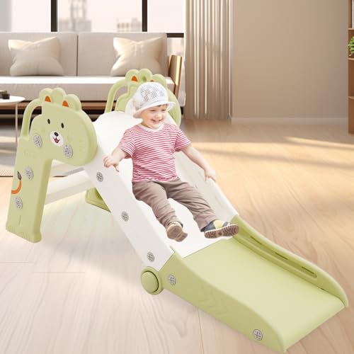 Rutsche für Kinder, Faltbar Kinderrutsche Outdoor Indoor, Gartenrutsche Kleinkinderrutsche, Abgerundete Ecken Spart Platz, Grün
