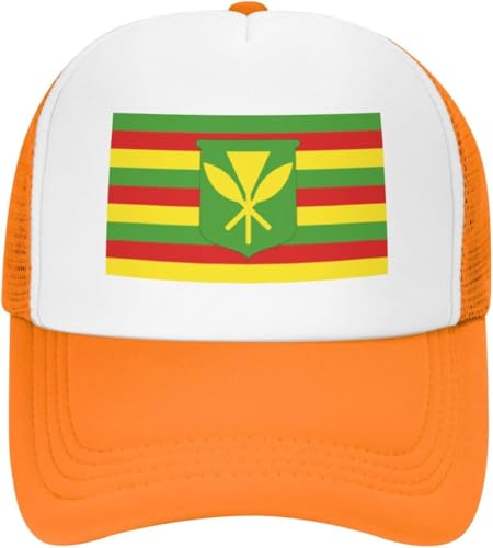 Kanaka Maoli Native Hawaiian Flag Trucker Hat Summer Mesh Cap with Adjustable Snapback Strap Unisex Blue