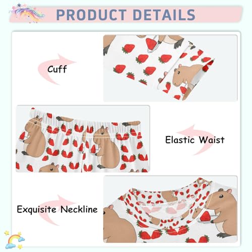senya Cute Capybara Strawberry Pajamas Set Long Sleeve Soft Cotton Sleepwear 2 Piece4