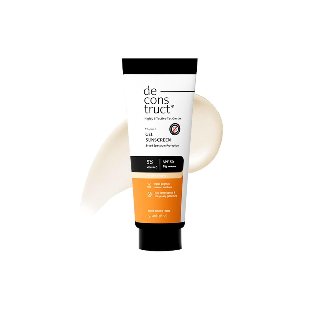 Deconstruct 5% Vitamin C Gel Sunscreen In Vivo Tested SPF 50 PA+++ | Brightens uneven skin tone | Gel based face sunscreen for oily, combination and normal skin | Matte, No White Cast, Lightweight - 50g-picture-56