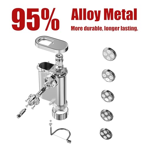 Eascandy Metall Gourmet Pasta Press Aufsatz für KitchenAid Standmixer - Langlebiger Metall Pasta Maker Aufsatz mit 5 austauschbaren Platten für frische hausgemachte Pasta