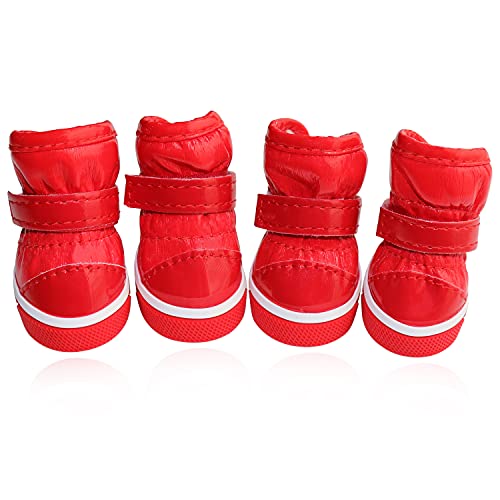 BESUNTEK Dog Shoes, Puppy Dog Snow Boots with Waterproof Non-Slip Rubber Soles Warm Lining Cotton Boots, Dog Paw Protector for Small Dogs. 4pcs (#2, Red) BESUNTEK Dog Shoes, Puppy Dog Snow Boots with Waterproof Non-Slip Rubber Soles Warm Lining Cotton Boots, Dog Paw Protector for Small Dogs. 4pcs (#2, Red)