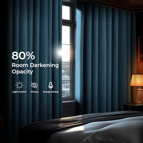 Image of HPD Half Price Drapes - Faux Linen Curtains for Living Room (1 Panel) - 50W X 84L - Textured Room Darkening Curtains for Bedroom 84 Inches Long - Drapes for Home Decor, Denim