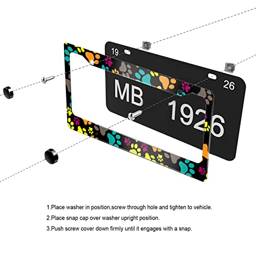 Meikosks Paws Print License Plate Frame,Cute Dog Cat Paw Metal Aluminum Car Cover Tag Holder Frames, 2 Holes With Screw Caps For Women Us Vehicles Standard 12X6 Inch #TOP2