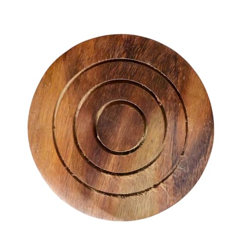 Image of Saras Aajeevika 6 Pc Set of Handmade Wooden Round Curved Coaster /Coster with Brass Kettle Shape Holder for Kitchen Decor Hot Pots, Tea Cups, Coffee Mugs, Glasses Coaster Sets (Design 2)