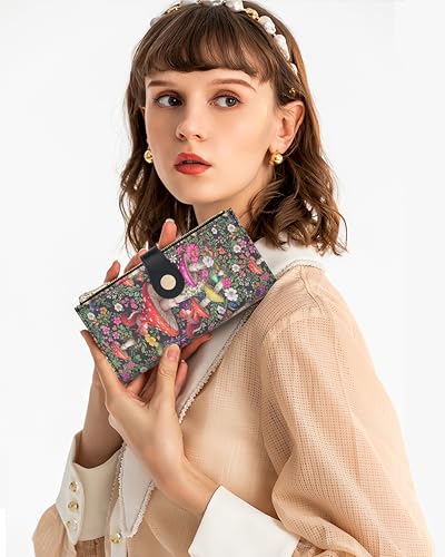 Image of Mushroom Women's Wallet,Thin RFID Card Holder with Zipper Pocket
