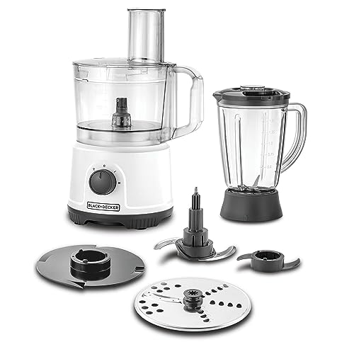 BLACK+DECKER Food Processor 800W 24 Functions with 2L Bowl 1.5L Blender Jar Stainless Steel Slicing Shredding Disc Chopper Blade Dough Maker Whisk 2-Speed Control with Pulse White FX822-B5
