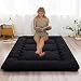 YOSHOOT Colchón de futón Espesar Colchón de Piso, Tapete de Tatami Plegable japonés, Futones enrollables para Acampar, Colchón de Dormitorio, Cama de Almohada para Tumbona de Piso (Negro, King)