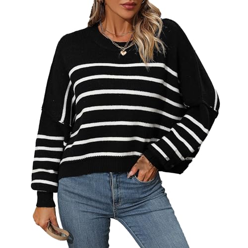 Pull automne femmes col rond rayé pour sorties week-end