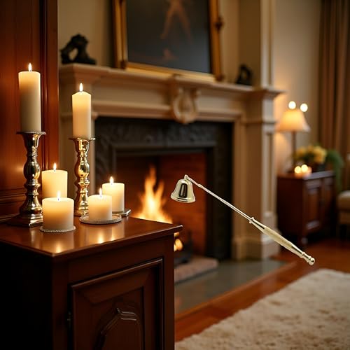 Gold Metal Candle Snuffer with Long Handle,Wick Extinguisher,Elegant Home Decor, Candle Accessories and Fireplace Tools (Antique Gold Finish) - Thumbnail 2