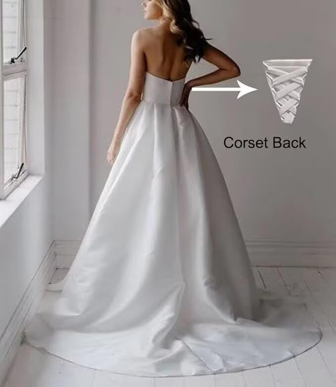 Women's Strapless Satin Wedding Dresses for Bride Long A Line Bridal Dress Simple Beach Dresses with Side Split2