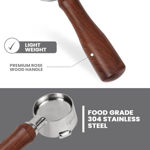 Image of Portafilter 51mm Made for DeLonghi Machines Bottomless Wooden Handle & Stainless Steel Head - Compatible with DeLonghi Dedica EC680 /EC685 /EC785 /EC820 /EC850 /EC860 & Gevi Espresso Machines