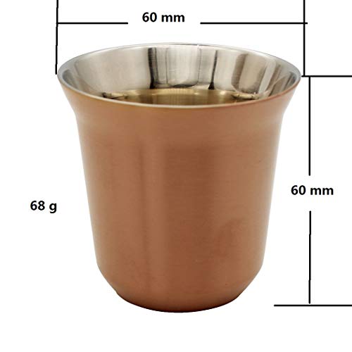 Abcsea 1 Pieza Tazas de Espresso, Taza de Café de Acero Inoxidable, Taza de Café Doble Pared, Oro Rosa 80ml - Imagen 3