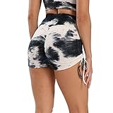 GDJGTA Women Yoga Shorts High Waist Tie-dye Bubble Drawstring Fitness Sports Shorts Yoga Three...