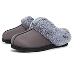 VeraCosy Women's Classic Suede Memory Foam Slippers Anti-Skid Scuff with Warm Faux Fur Collar, Dark Grey, 5/6 UK