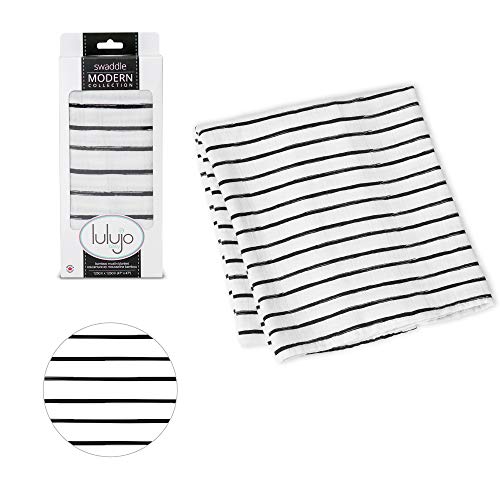 Lulujo Baby Silky Soft Muslin Swaddle Blanket, 47 x 47-Inches, Black Messy Stripe