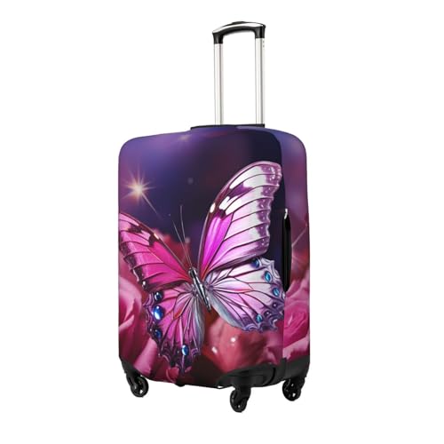 Travel Luggage Covers For Suitcase, Pink Butterfly Elastic Suitcase Protector Washable Anti-Scratch Suitcase Baggage Cover Luggage Protector Fits 18-32 Inch Luggage2