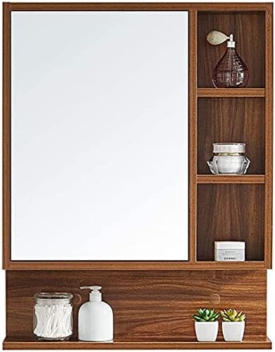 Wood Bathroom Mirror Cabinet Wall-Mounted Storage Unit Mirror Cabinet with Shelf and Towel Bar (Color : B-Black Gold) (B White)