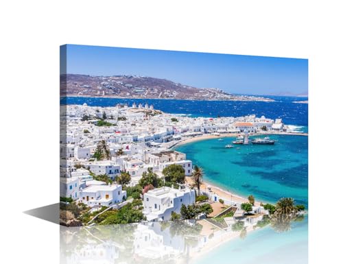 Toile murale Mykonos TISHIRON de paysage urbain de Grèce pour salon